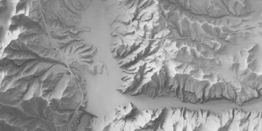 A hillshade of the Jordanelle Reservoir area in Utah.